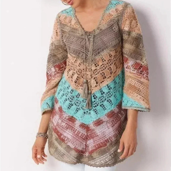 EUC Soft Surroundings boho tunic cover up. Open weave, sz small. - Picture 1 of 9